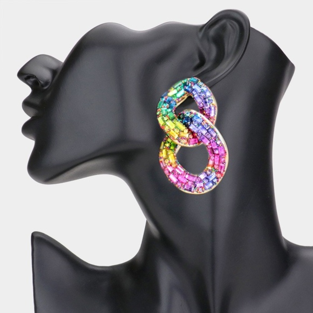 Multi color rainbow stone embellished earrings